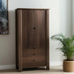 40" Dark Brown Solid Wood Curio Cabinet With Two Doors And Three Drawers