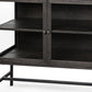 36" Brown and Black Solid Wood and Metal Display Cabinet With Two Doors