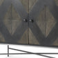 36" Dark Brown and Silver Solid Wood and Iron Carved Geometric Accent Cabinet With Two Doors