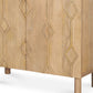 36" Natural Solid Wood Carved Geometric Accent Cabinet With Two Doors