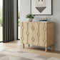 36" Natural Solid Wood Carved Geometric Accent Cabinet With Two Doors