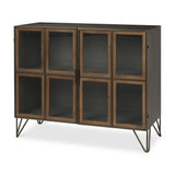 37" Antiqued Brass and Brown Metal and Solid Wood Accent Cabinet With Two Doors
