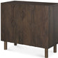 36" Dark Brown Solid Wood Carved Geometric Accent Cabinet With Two Doors