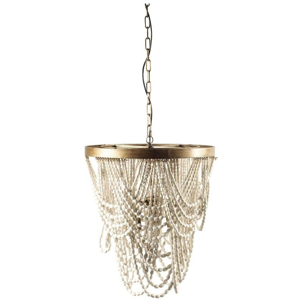 White And Gold Empire Three Light Metal and Beads Dimmable Chandelier