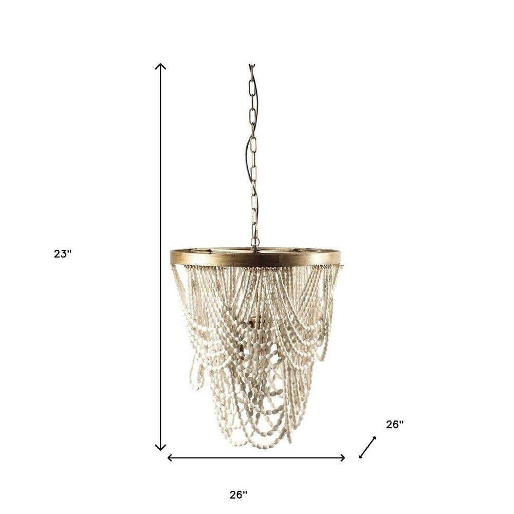 White And Gold Empire Three Light Metal and Beads Dimmable Chandelier