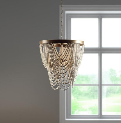 White And Gold Empire Three Light Metal and Beads Dimmable Chandelier