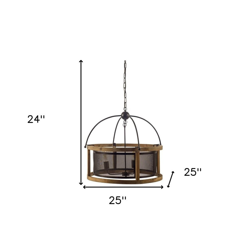 Black Caged Three Light Metal Dimmable Chandelier