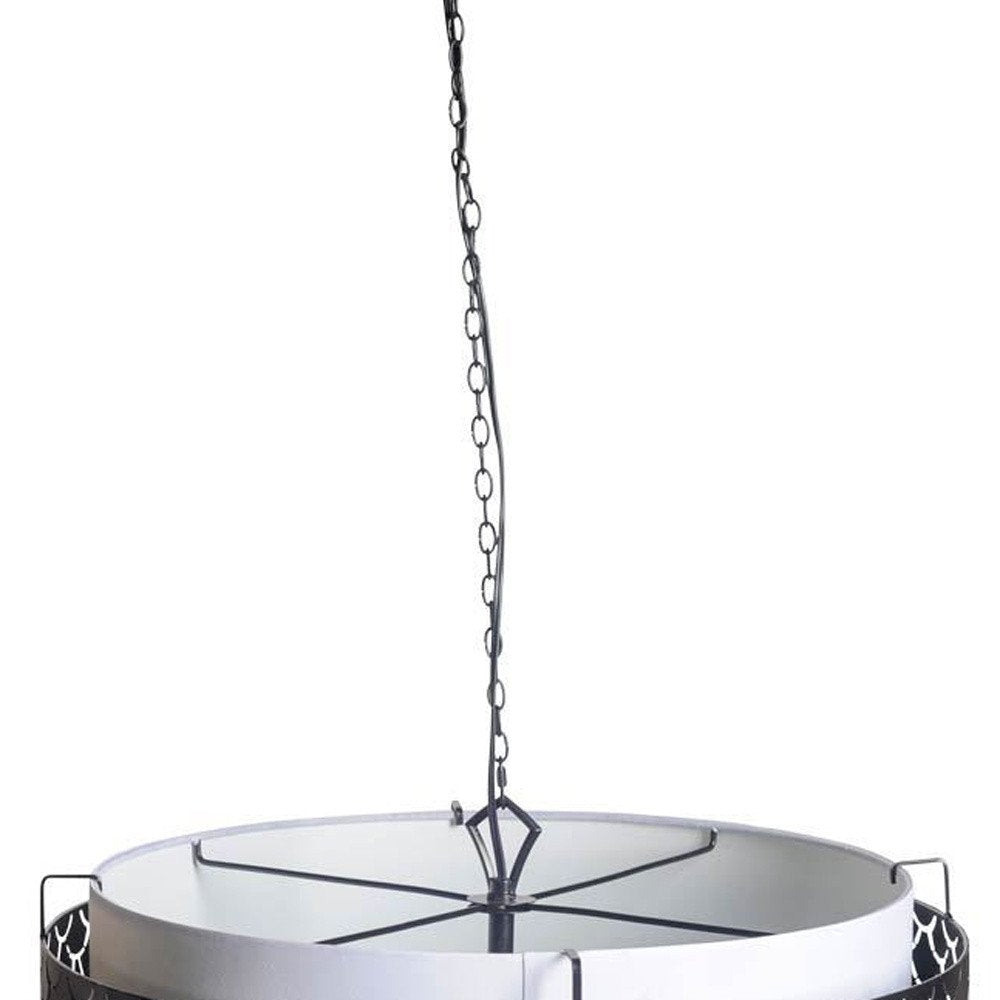 Charcoal Black And White Drum Metal Dimmable Chandelier With Black Shades