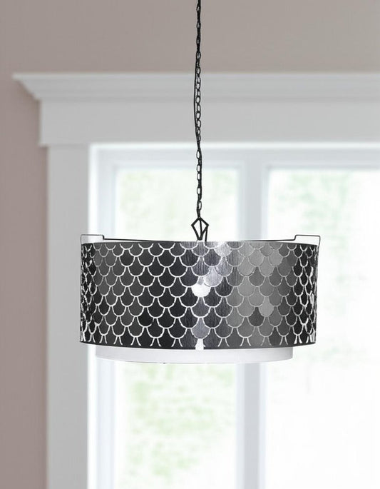 Charcoal Black And White Drum Metal Dimmable Chandelier With Black Shades