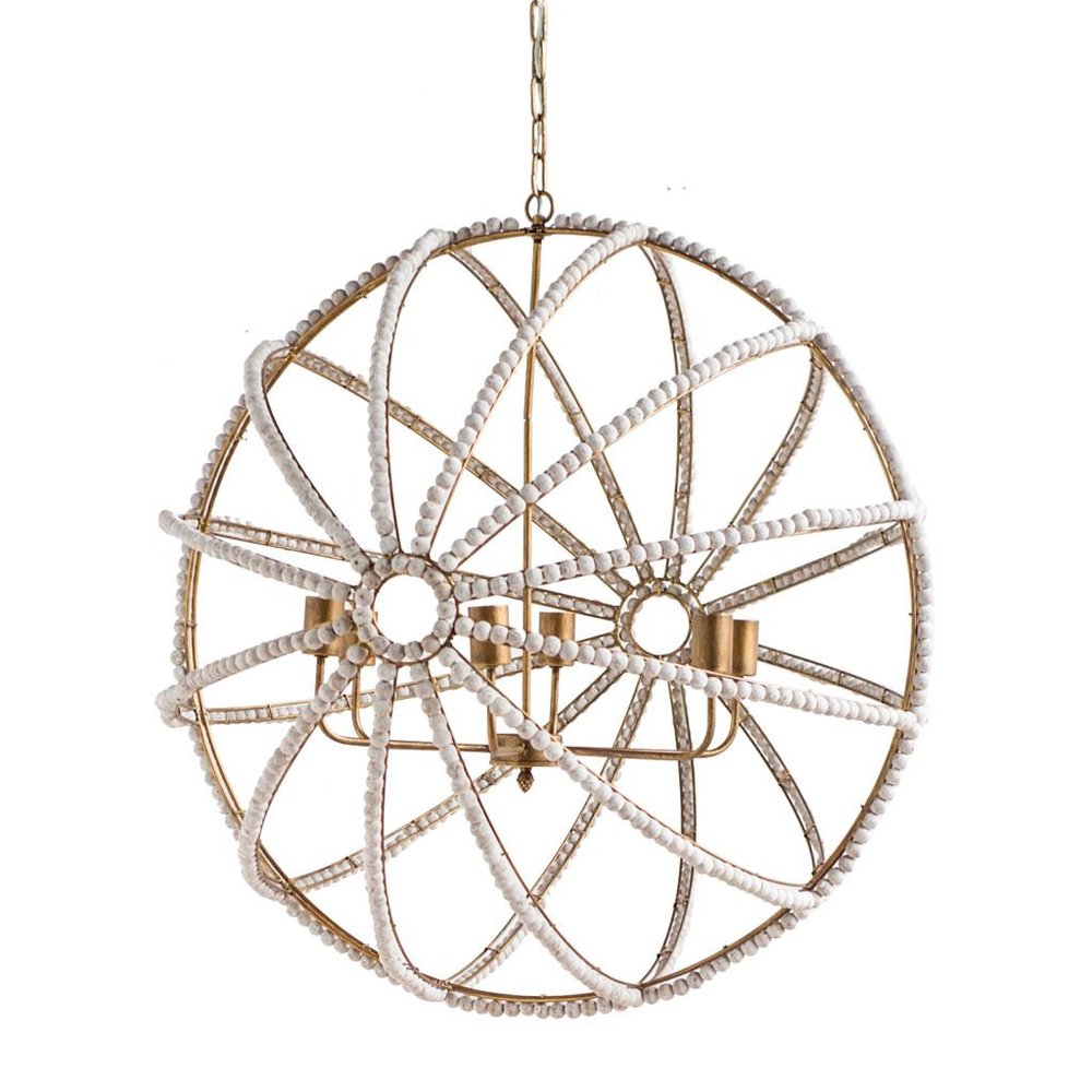 White And Gold Empire Six Light Metal and Beads Dimmable Chandelier