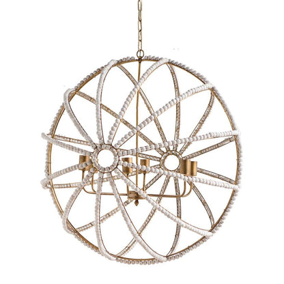 White And Gold Empire Six Light Metal and Beads Dimmable Chandelier