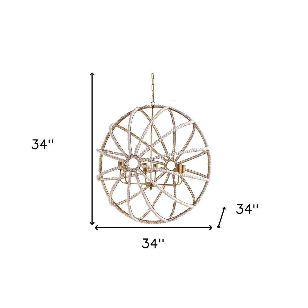 White And Gold Empire Six Light Metal and Beads Dimmable Chandelier