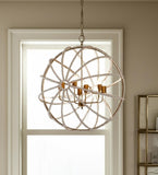 White And Gold Empire Six Light Metal and Beads Dimmable Chandelier