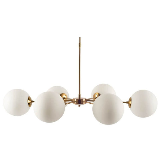Gold Sputnik Six Light Frosted Metal Dimmable Chandelier With White Shades