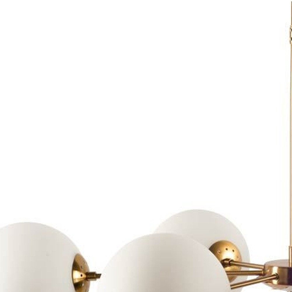 Gold Sputnik Six Light Frosted Metal Dimmable Chandelier With White Shades