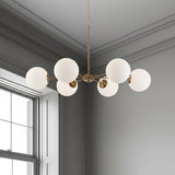 Gold Sputnik Six Light Frosted Metal Dimmable Chandelier With White Shades