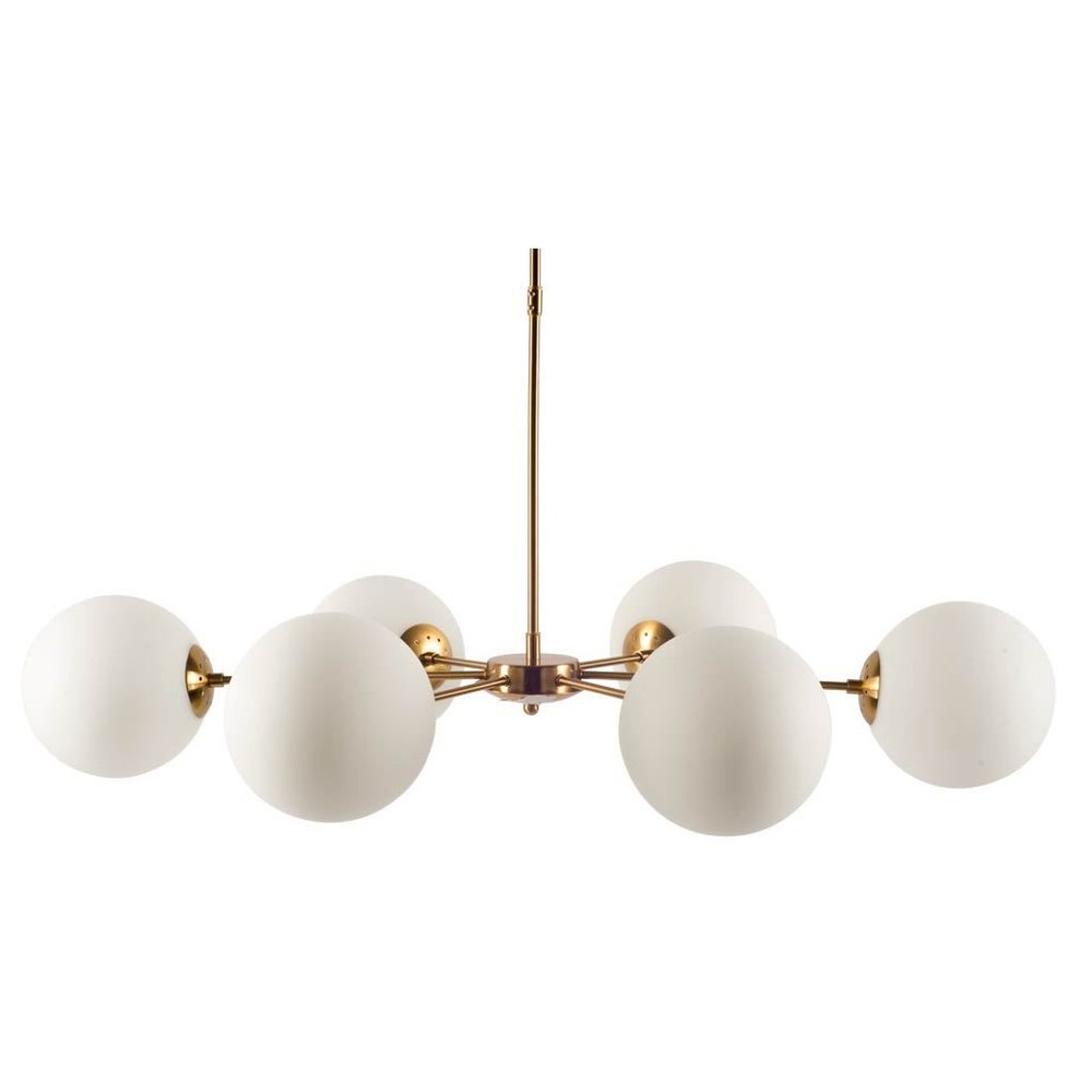 Gold Sputnik Six Light Frosted Metal Dimmable Chandelier With White Shades