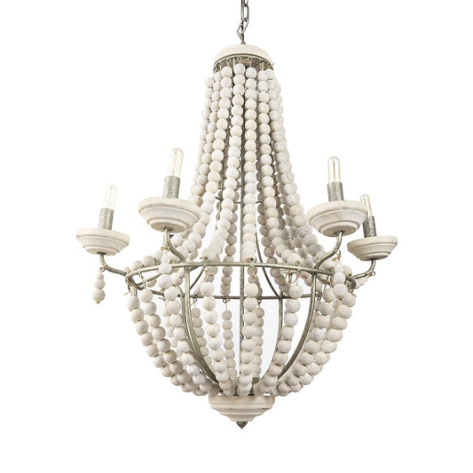 Silver And White Empire Six Light Metal and Beads Dimmable Chandelier