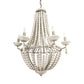 Silver And White Empire Six Light Metal and Beads Dimmable Chandelier