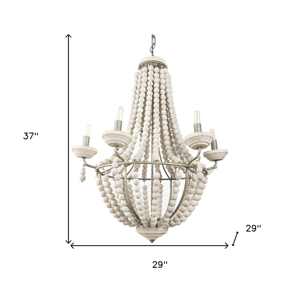 Silver And White Empire Six Light Metal and Beads Dimmable Chandelier