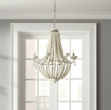 Silver And White Empire Six Light Metal and Beads Dimmable Chandelier