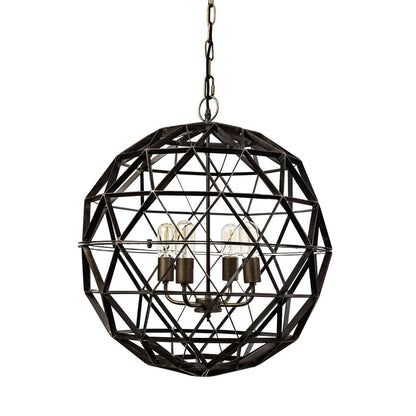 Black Caged Four Light Metal Dimmable Chandelier