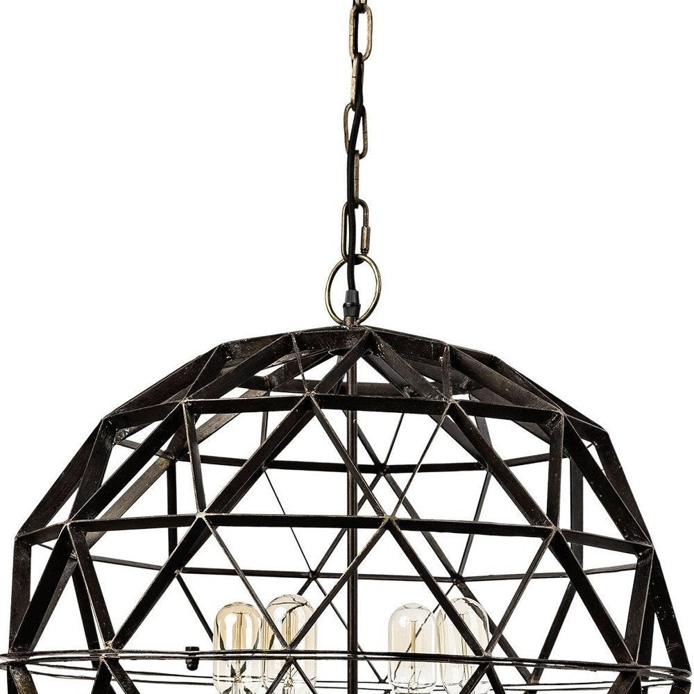 Black Caged Four Light Metal Dimmable Chandelier