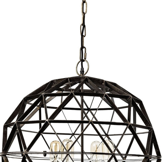 Black Caged Four Light Metal Dimmable Chandelier