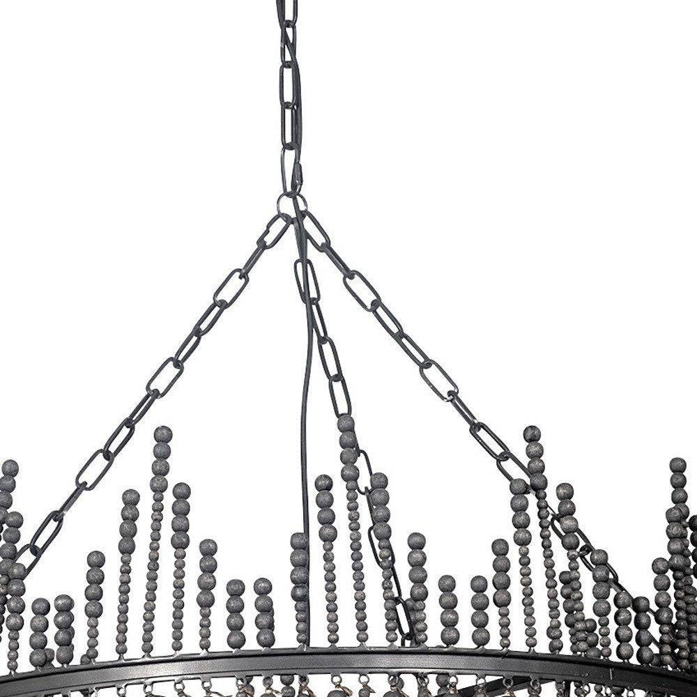 Black Unique Statement Four Light Metal and Beads Dimmable Chandelier