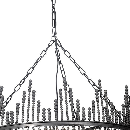 Black Unique Statement Four Light Metal and Beads Dimmable Chandelier