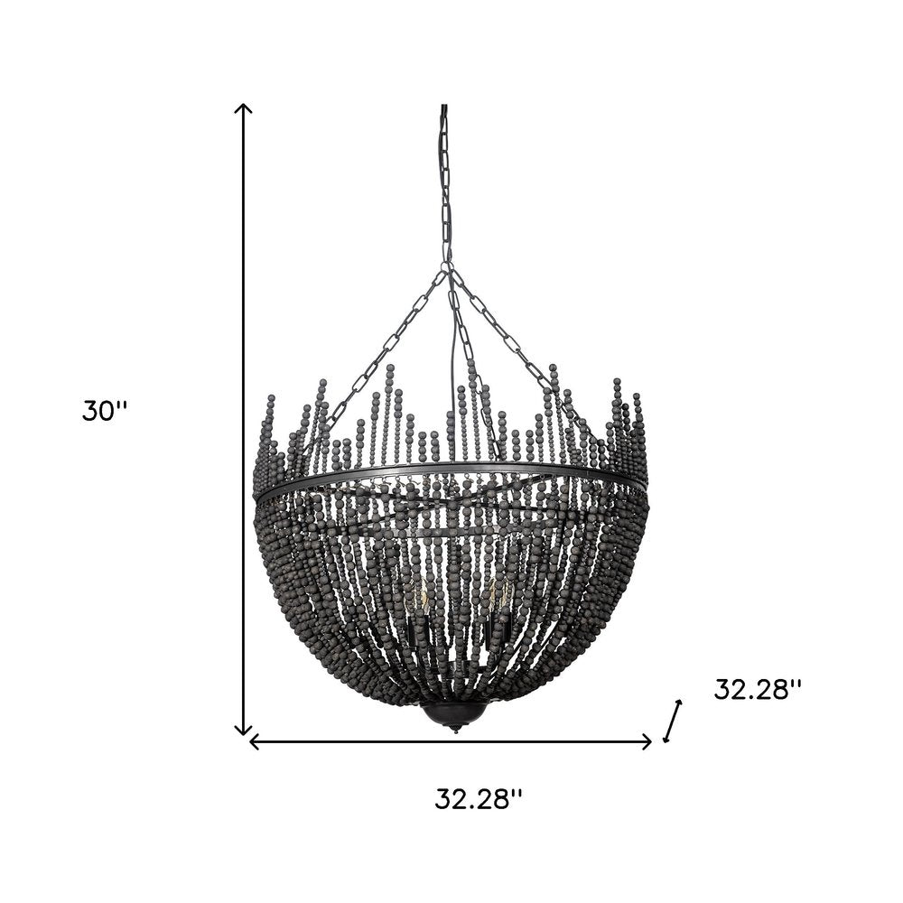 Black Unique Statement Four Light Metal and Beads Dimmable Chandelier