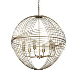 Gold Caged Six Light Metal and Glass Dimmable Chandelier With Gold Shades