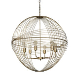 Gold Caged Six Light Metal and Glass Dimmable Chandelier With Gold Shades