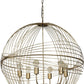 Gold Caged Six Light Metal and Glass Dimmable Chandelier With Gold Shades