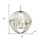 Gold Caged Six Light Metal and Glass Dimmable Chandelier With Gold Shades