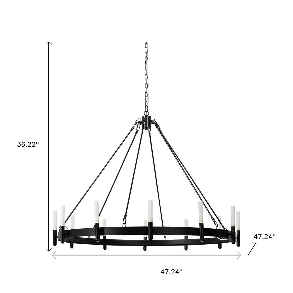 Black Candle Style Twelve Light Glass Dimmable Chandelier