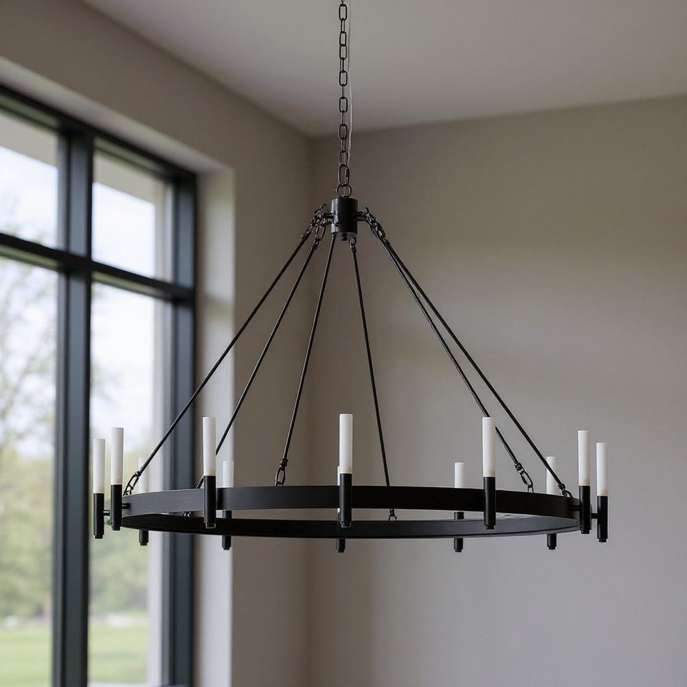 Black Candle Style Twelve Light Glass Dimmable Chandelier