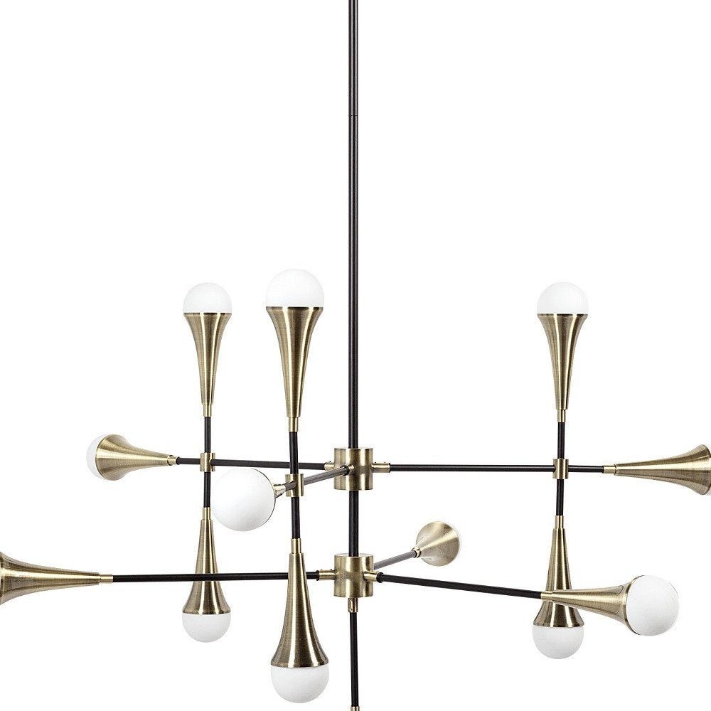 Gold And Black Sputnik Multi Light Metal and Glass Dimmable Chandelier