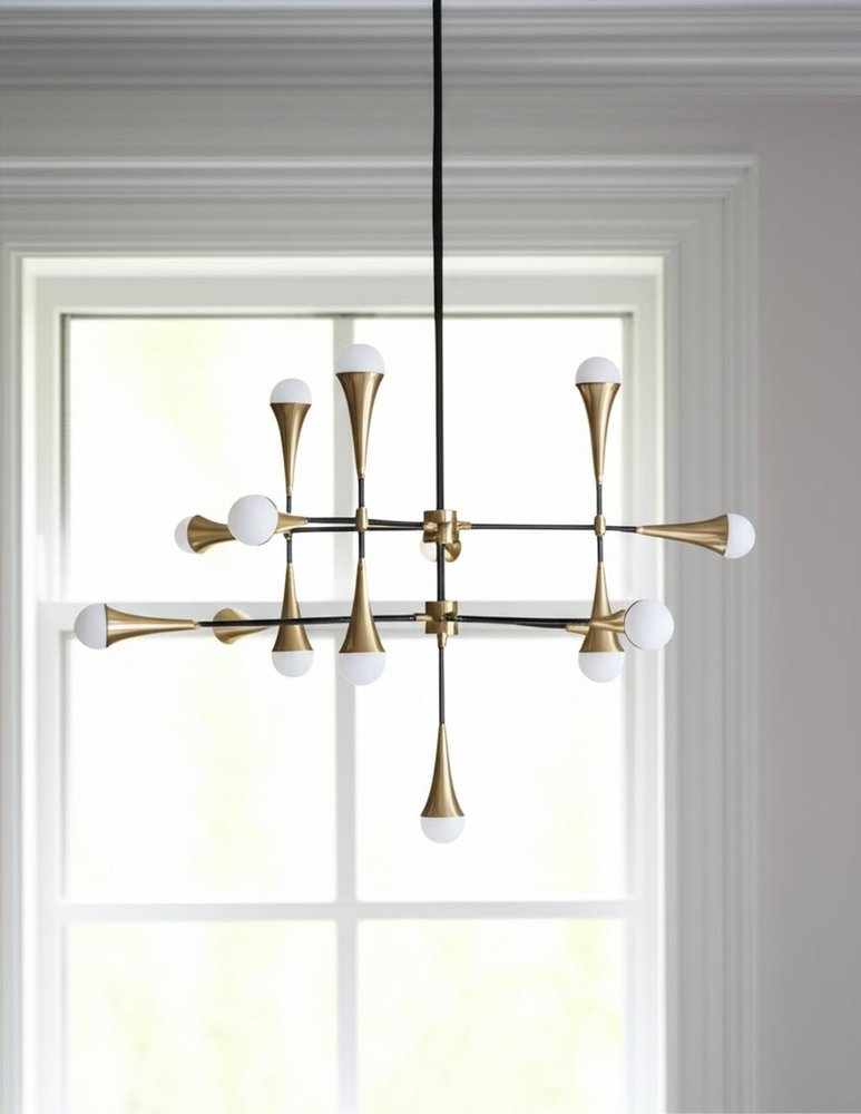 Gold And Black Sputnik Multi Light Metal and Glass Dimmable Chandelier