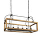 Natural And Black Candle Style Six Light Wood and Metal Dimmable Chandelier