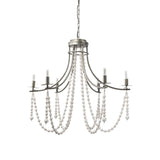 White And Silver Candle Style Six Light Metal and Beads Dimmable Chandelier