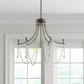 White And Silver Candle Style Six Light Metal and Beads Dimmable Chandelier