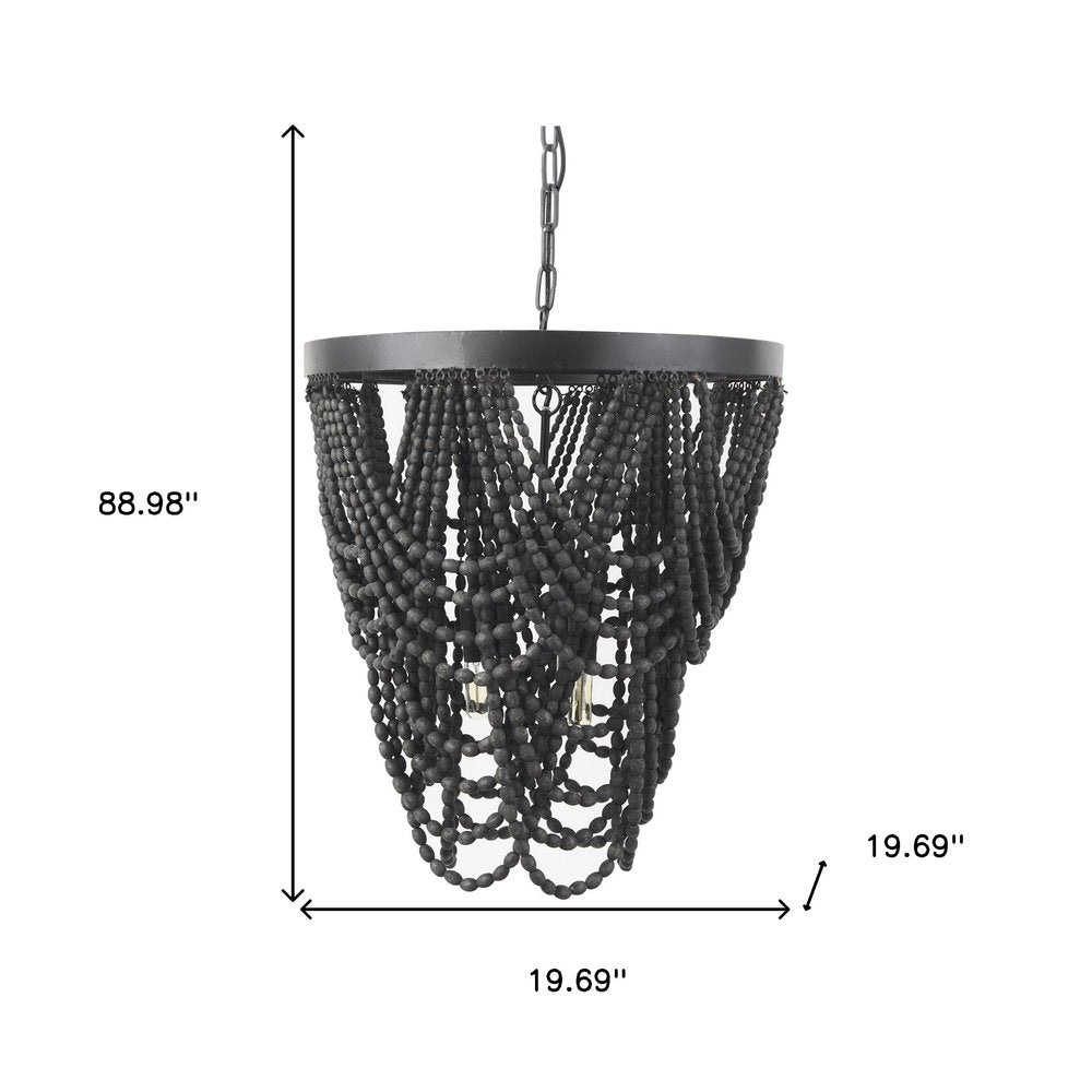 Black Empire Three Light Metal and Beads Dimmable Chandelier