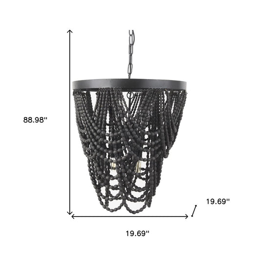 Black Empire Three Light Metal and Beads Dimmable Chandelier