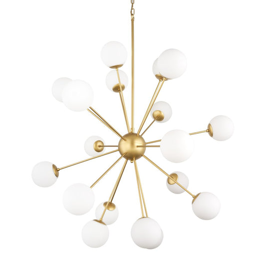 Gold Sputnik Multi Light Frosted Metal and Glass Dimmable Chandelier With White Shades