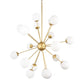 Gold Sputnik Multi Light Frosted Metal and Glass Dimmable Chandelier With White Shades