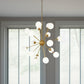 Gold Sputnik Multi Light Frosted Metal and Glass Dimmable Chandelier With White Shades