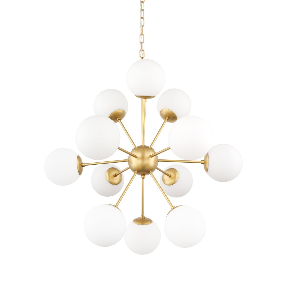 Gold Sputnik Eleven Light Frosted Metal and Glass Dimmable Chandelier With White Shades