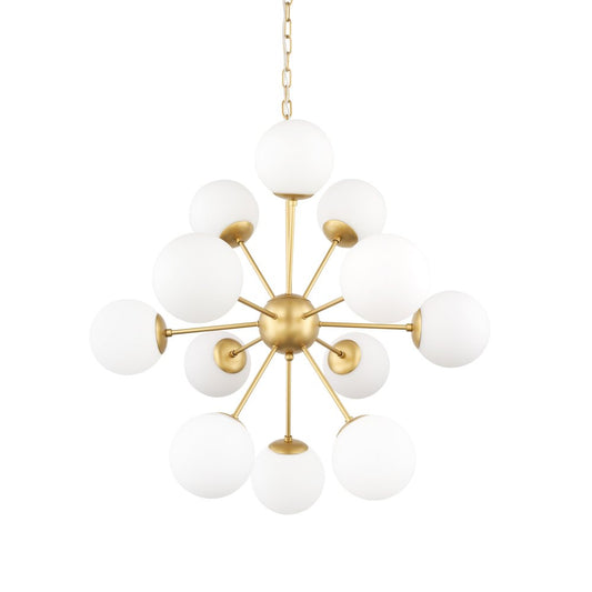 Gold Sputnik Eleven Light Frosted Metal and Glass Dimmable Chandelier With White Shades