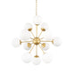 Gold Sputnik Eleven Light Frosted Metal and Glass Dimmable Chandelier With White Shades